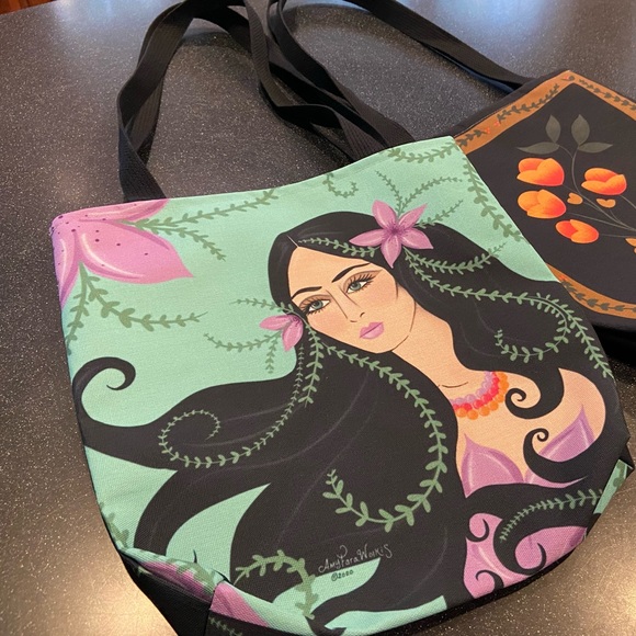 Artisan design Garden Goddess tote bag purse with lady and nature - Picture 5 of 9